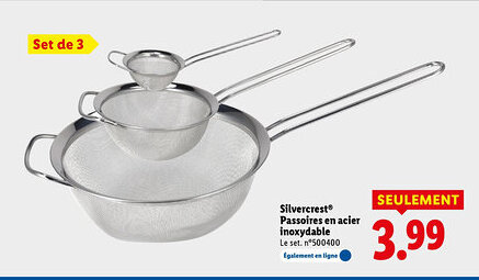 Lidl SILVERCREST Passoires en acier inoxydable offre