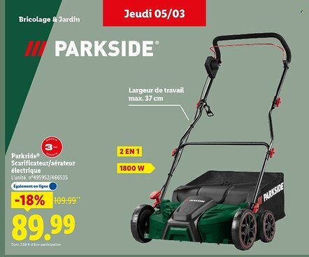 Lidl PARKSIDE Scarificateur/aérateur électrique offre