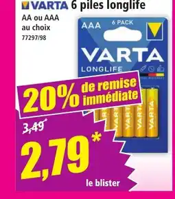 Norma VARTA 6 piles longlife offre