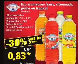 Norma CRISTALINE Eau aromatisée fraise, citronnade, pêche ou tropical offre