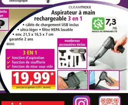Norma CLEANMAXX Aspirateur à main rechargeable 3 en 1 offre