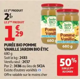 Auchan JARDIN BIO ÉTIC Purée bio pomme vanille offre