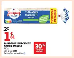 Auchan JACQUET Pain de mie sans croûte nature offre