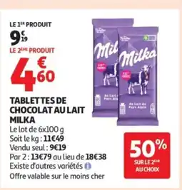 Auchan MILKA Tablettes de chocolat au lait offre