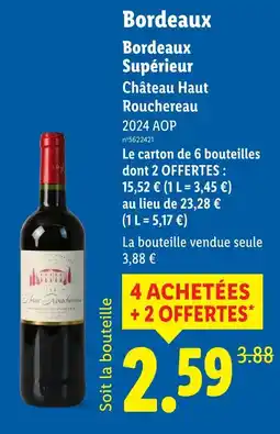 Lidl Château haut rouchereau bordeaux supérieur 2024 aop offre