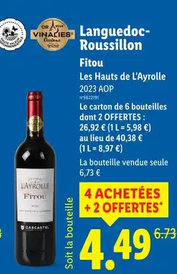 Lidl Cascatel les hauts de l'ayrolle fitou offre