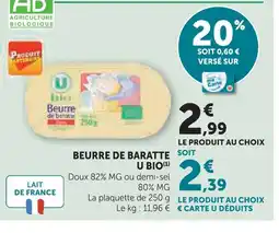 Super U U bio beurre de baratte offre
