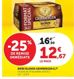 Super U Grimbergen bière blonde 6,7° offre