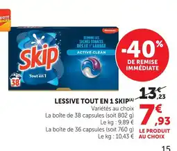 Super U Skip lessive tout en 1 offre