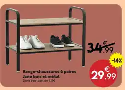 Maxi Bazar Range-chaussures 6 paires jano bois et métal offre