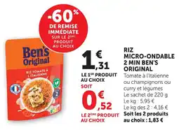 U Express Ben's original riz micro-ondable 2 min offre