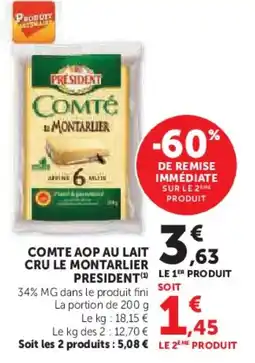 U Express Comte aop au lait cru le montarlier president offre