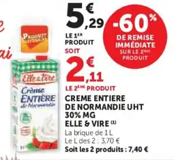 U Express Creme entiere de normandie uht 30% mg elle & vire offre