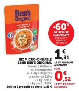 U Express Riz micro-ondable 2 min ben's original offre