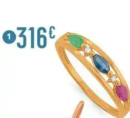 E.Leclerc Bague saphir, émeraude, rubis et diamants 0,02 ct, taille 54, or jaune offre