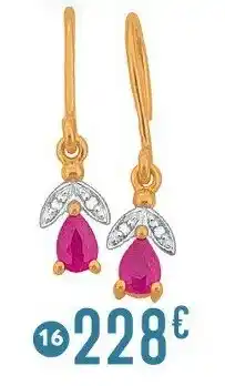E.Leclerc Boucles rubis et diamants 0,01 ct, or jaune et rhodié offre