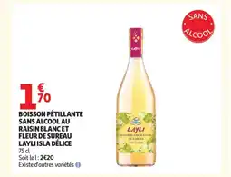 Auchan ISLA DÉLICE Boisson pétillante sans alcool au raisin blancet fleur de sureau layli offre