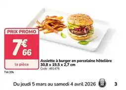 Promocash Assiette à burger en porcelaine hôtelière offre