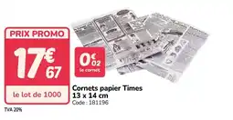 Promocash Cornets papier Times offre