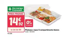 Promocash Plateaux repas 5 compartiments blancs offre