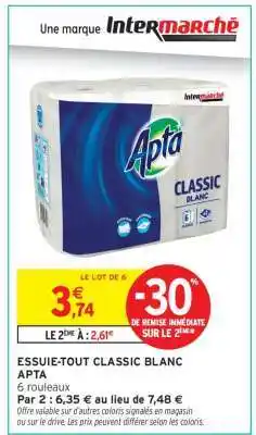 Intermarché Hyper ESSUIE-TOUT CLASSIC BLANC APTA offre