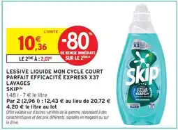 Intermarché Hyper LESSIVE LIQUIDE MON CYCLE COURT PARFAIT EFFICACITÉ EXPRESS X37 LAVAGES offre