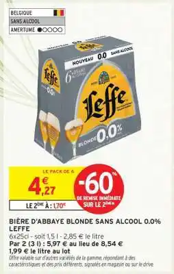 Intermarché BIÈRE D'ABBAYE BLONDE SANS ALCOOL 0.0% LEFFE offre