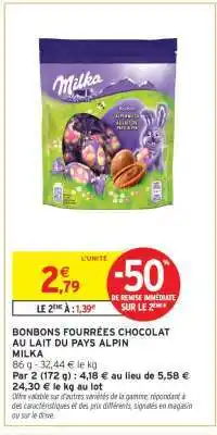 Intermarché BONBONS FOURRÉES CHOCOLAT AU LAIT DU PAYS ALPIN MILKA offre
