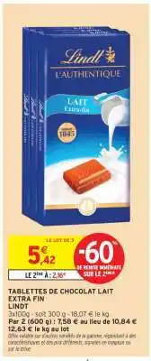 Intermarché TABLETTES DE CHOCOLAT LAIT EXTRA FIN offre