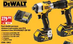 Screwfix Dewalt pack double perceuse visseuse à percussion sans fil & visseuse à choc dck2062m2t-qw 18v offre