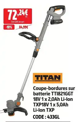 Screwfix Titan coupe-bordures sur batterie tti821ggt 18v 1 x 2,0ah li-ion txp18v 1 x 5,0ah li-ion txp offre