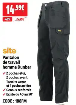 Screwfix Site pantalon de travail homme dunbar offre