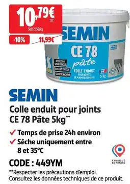 Screwfix Semin colle enduit pour joints ce 78 pâte 5kg offre