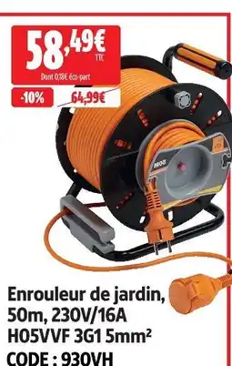 Screwfix Enrouleur de jardin, 50m, 230v/16a, h05vvf 3g1 5mm² offre