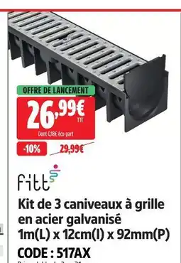 Screwfix Fitt kit de 3 caniveaux à grille en acier galvanisé 1m(l) x 12cm(l) x 92mm(p) offre