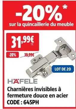Screwfix Häfele charnières invisibles à fermeture douce en acier offre