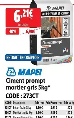 Screwfix Mapei ciment prompt mortier gris 5kg offre