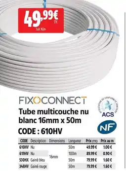 Screwfix Fixoconnect tube multicouche nu blanc offre