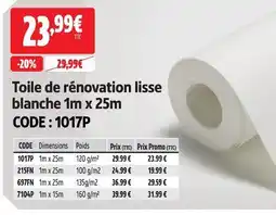 Screwfix Toile de rénovation lisse blanche 1m x 25m offre