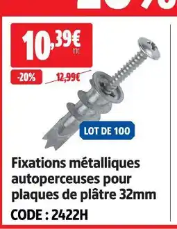 Screwfix Fixations métalliques autoperceuses pour plaques de plâtre 32mm offre