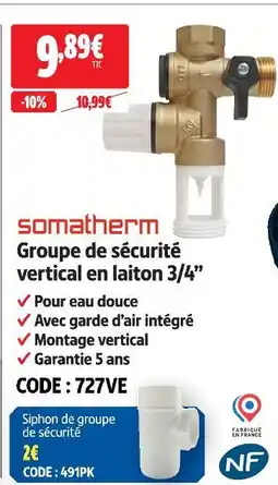 Screwfix Somatherm groupe de sécurité vertical en laiton 3/4” offre