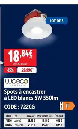 Screwfix Luceco lighting spots à encastrer à led blancs 5w 550lm offre