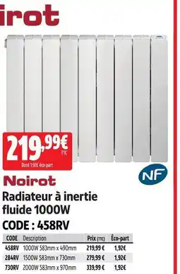 Screwfix Noirot radiateur à inertie fluide 1000w offre