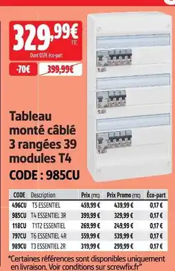 Screwfix Legrand tableau monté câblé 3 rangées 39 modules t4 offre