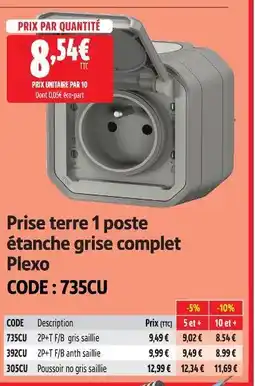 Screwfix Prise terre 1 poste étanche grise complet plexo offre