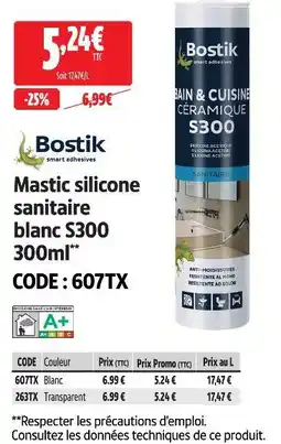 Screwfix Bostik mastic silicone sanitaire blanc s300 offre