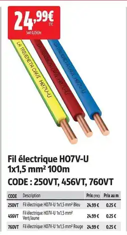 Screwfix Fil électrique ho7v-u 1x1,5 mm2 100m offre