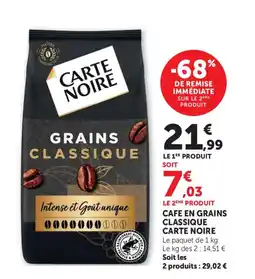 Bi1 CARTE NOIRE Cafe en grains classique offre