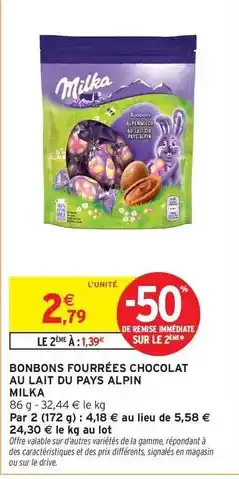 Intermarché Milka - bonbons fourrées chocolat au lait du pays alpin offre