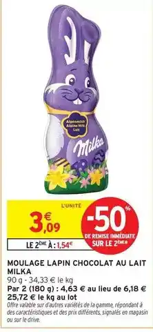 Intermarché Milka - moulage lapin chocolat au lait offre